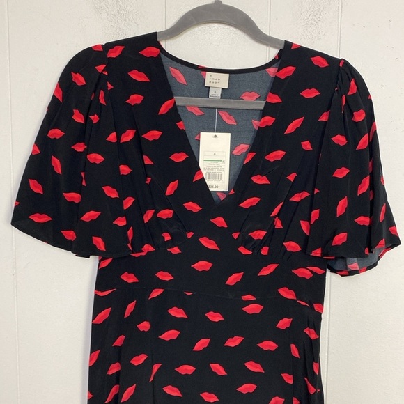 Women's Short Sleeve Maxi Sundress - A New Day Black/Red Lip Print Sz 4 - Picture 4 of 10